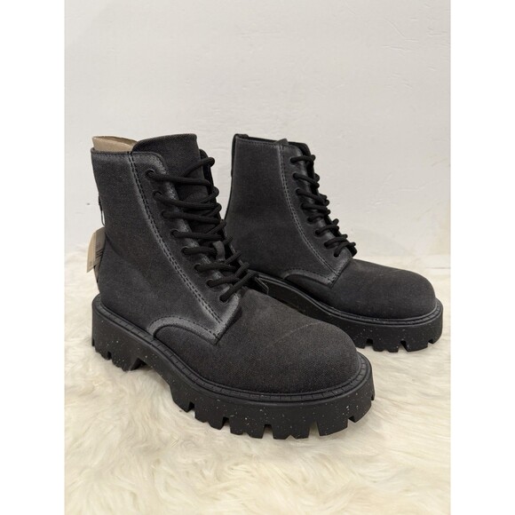 Zara Men Lace-Up Black Canvas Chunky Lug Style Boots Distressed US 7 EUR 40 NWT main image 12